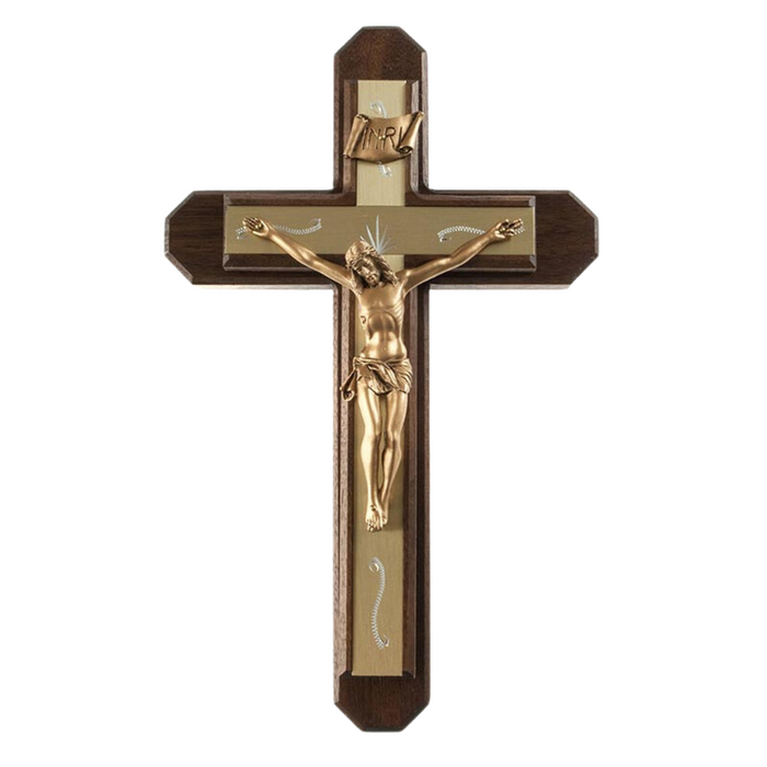 13" H Walnut Sick Call Crucifix Set