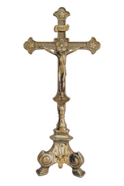 13” Shiny Brass Standing Crucifix  | Made in Italy | Catholic Home or Altar Decor