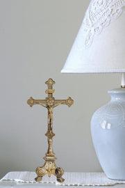 13” Shiny Brass Standing Crucifix  | Made in Italy | Catholic Home or Altar Decor