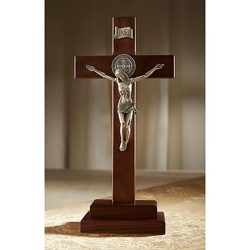 13" H St. Benedict Standing Wooden Crucifix