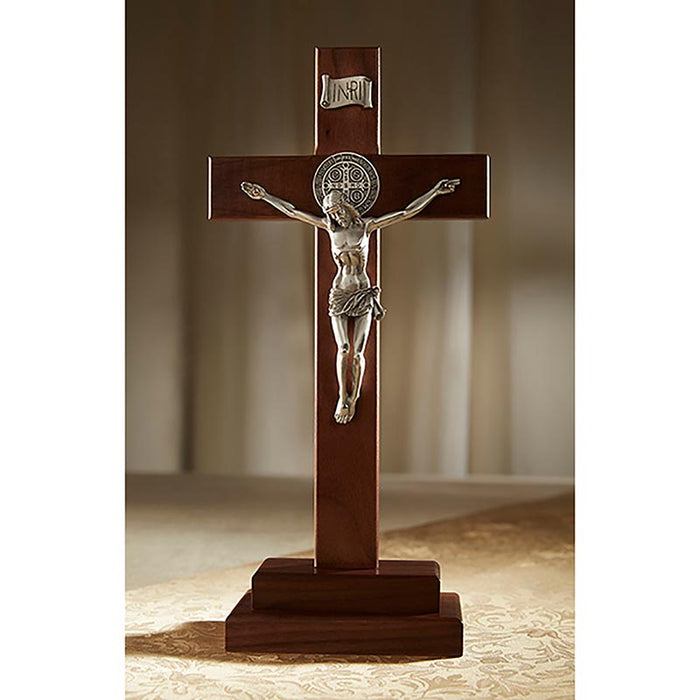 13" H St. Benedict Standing Wooden Crucifix