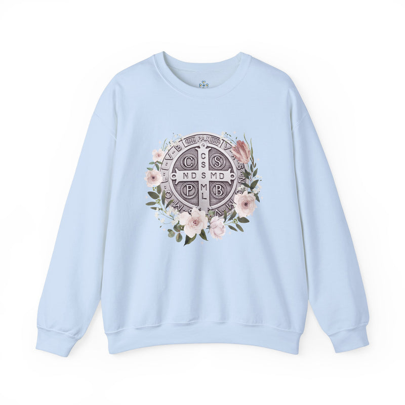 Benedictine Medal Crewneck Sweatshirt – Catholic Faith Floral