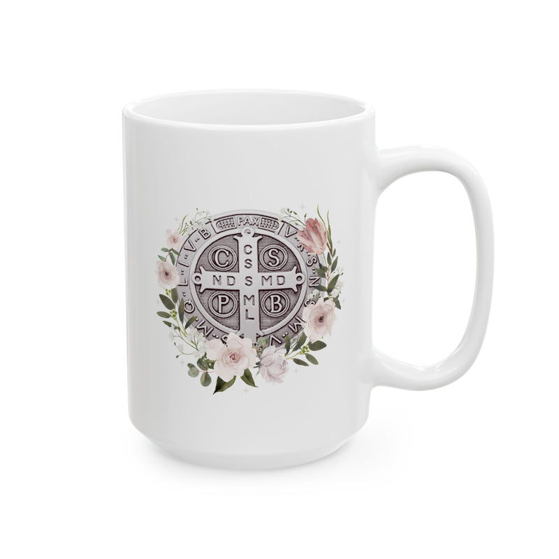 St. Benedict Medal Floral Catholic Coffee Mug