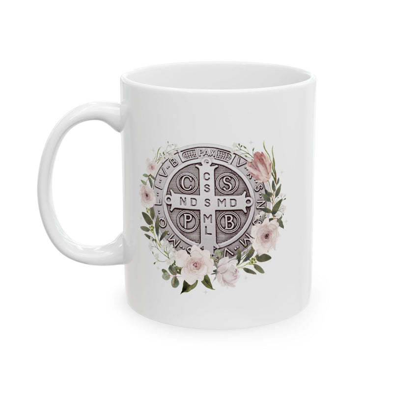 St. Benedict Medal Floral Catholic Coffee Mug