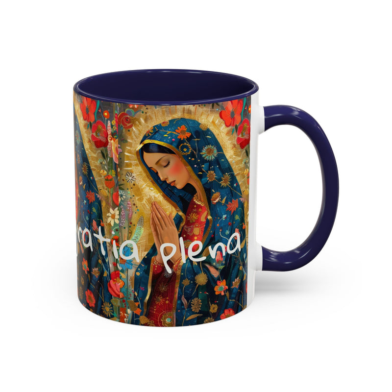 Our Lady Accent Coffee Mug – Ave Maria Gratia Plena Prayer Design (11/15oz)