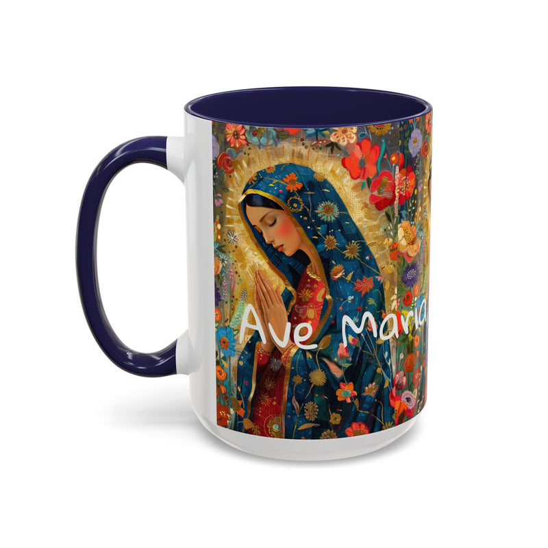 Our Lady Accent Coffee Mug – Ave Maria Gratia Plena Prayer Design (11/15oz)
