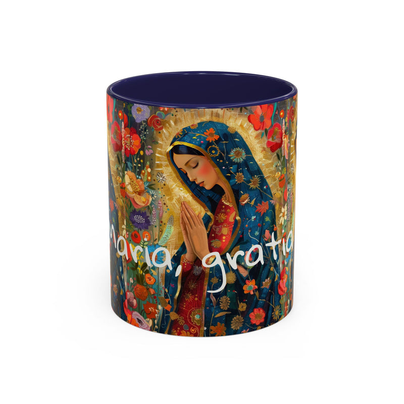 Our Lady Accent Coffee Mug – Ave Maria Gratia Plena Prayer Design (11/15oz)