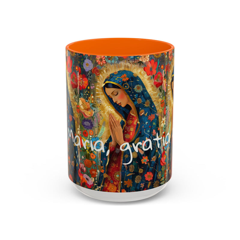Our Lady Accent Coffee Mug – Ave Maria Gratia Plena Prayer Design (11/15oz)