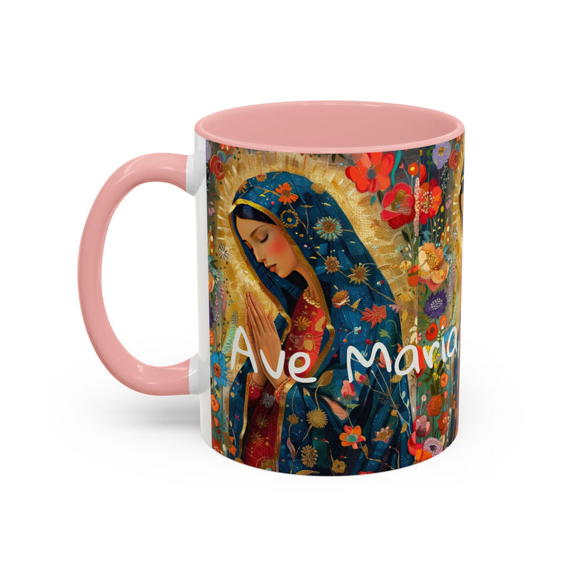 Our Lady Accent Coffee Mug – Ave Maria Gratia Plena Prayer Design (11/15oz)