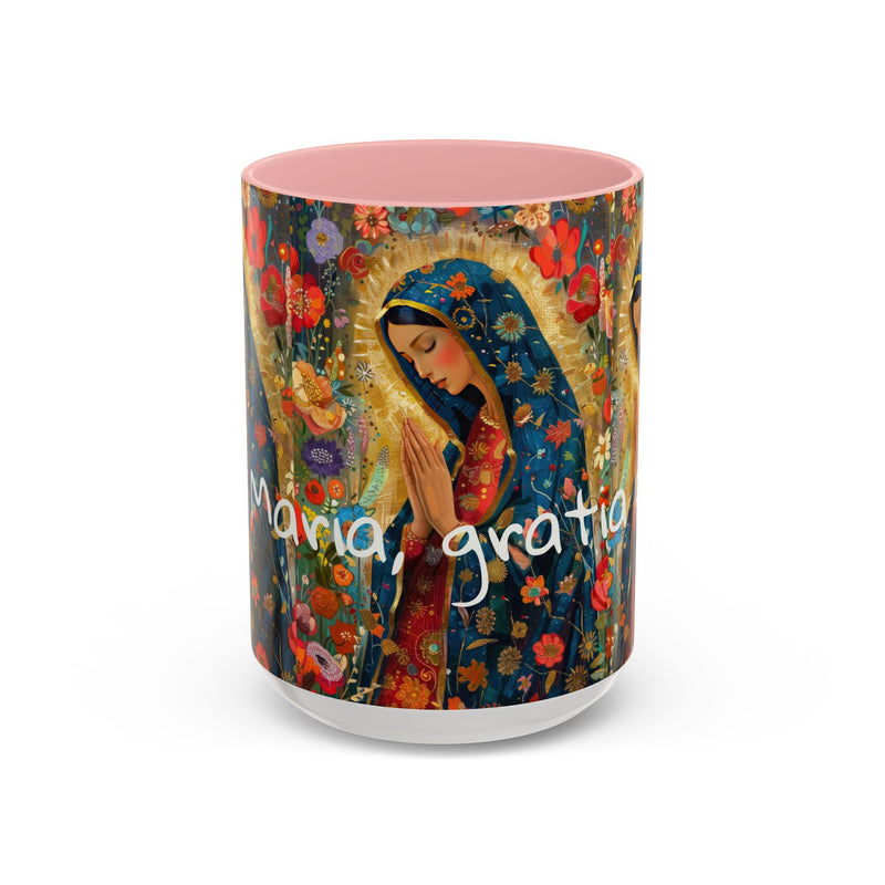 Our Lady Accent Coffee Mug – Ave Maria Gratia Plena Prayer Design (11/15oz)