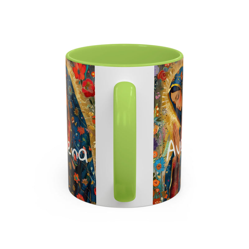 Our Lady Accent Coffee Mug – Ave Maria Gratia Plena Prayer Design (11/15oz)