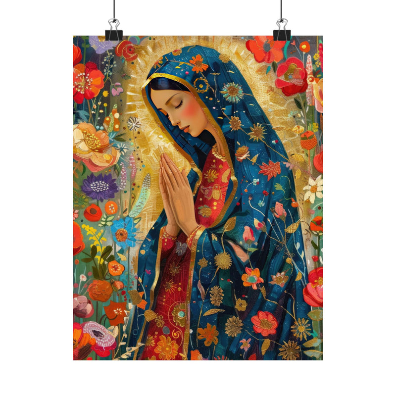 Matte Vertical Posters - Floral Mary Illustration for Spiritual Decor