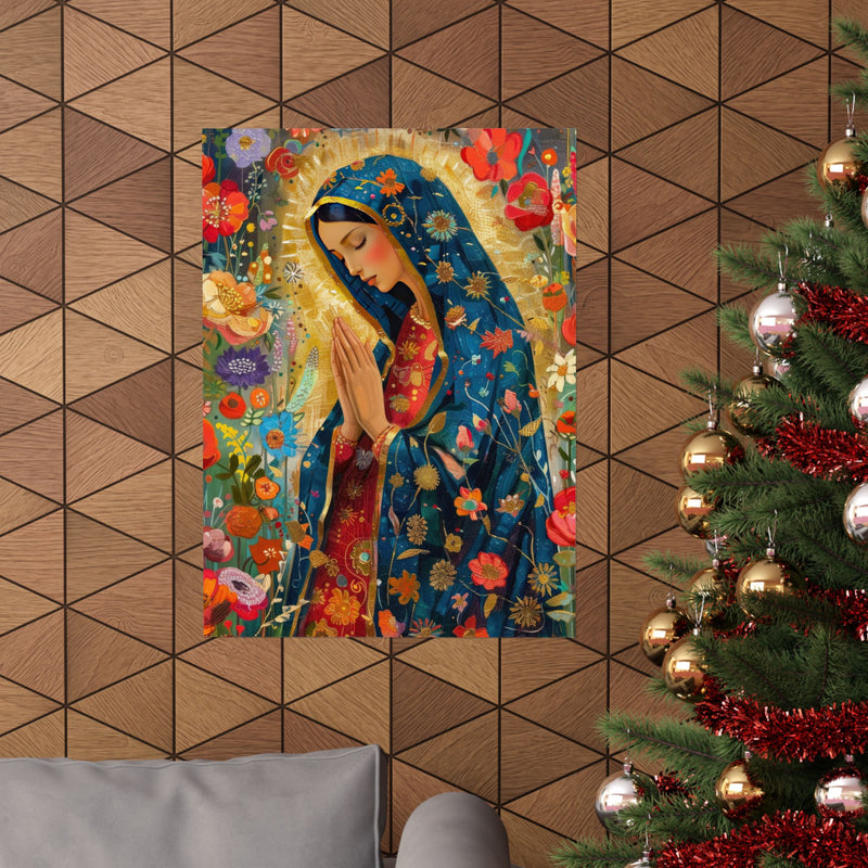 Matte Vertical Posters - Floral Mary Illustration for Spiritual Decor