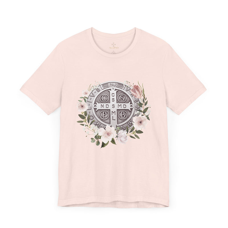 Benedictine Medal T-Shirt – Catholic Faith Floral Tee