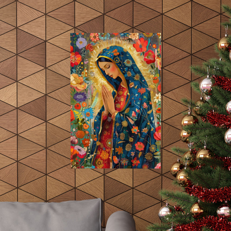 Matte Vertical Posters - Floral Mary Illustration for Spiritual Decor