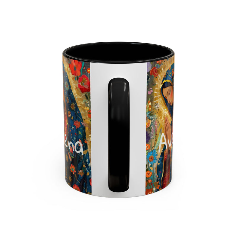Our Lady Accent Coffee Mug – Ave Maria Gratia Plena Prayer Design (11/15oz)