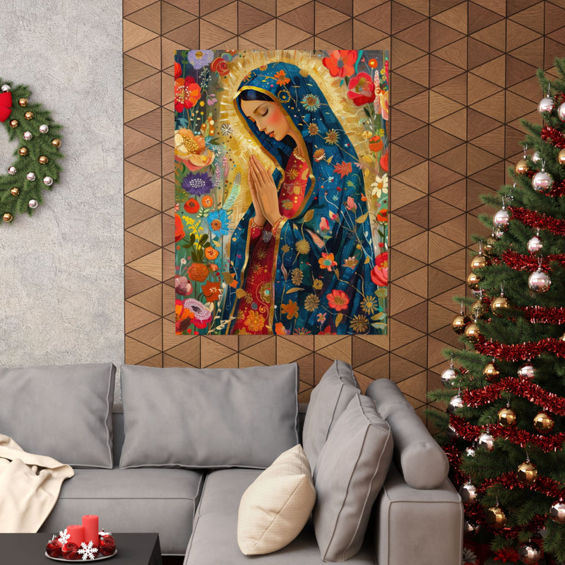 Matte Vertical Posters - Floral Mary Illustration for Spiritual Decor