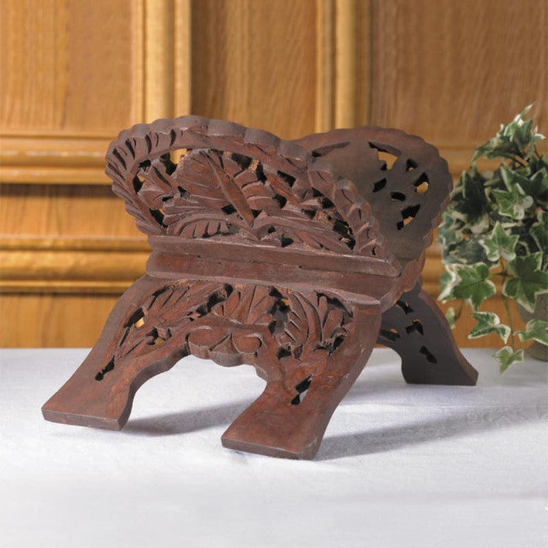 15" Hand Carved Wood Bible Stand