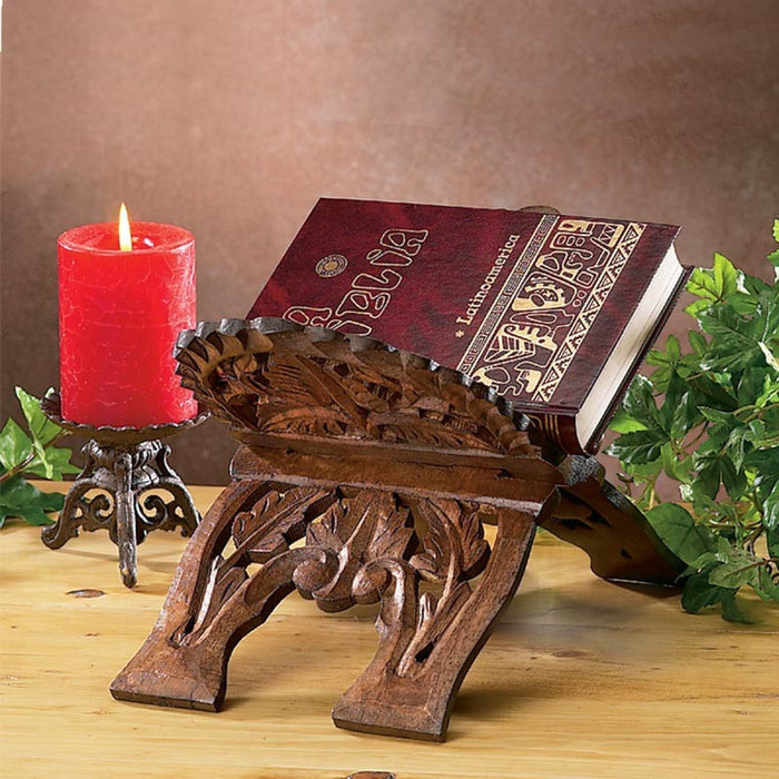 15" Hand Carved Wood Bible Stand