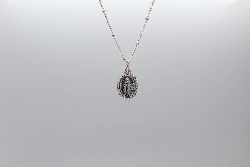 Intricate Miraculous medal necklace-Silver