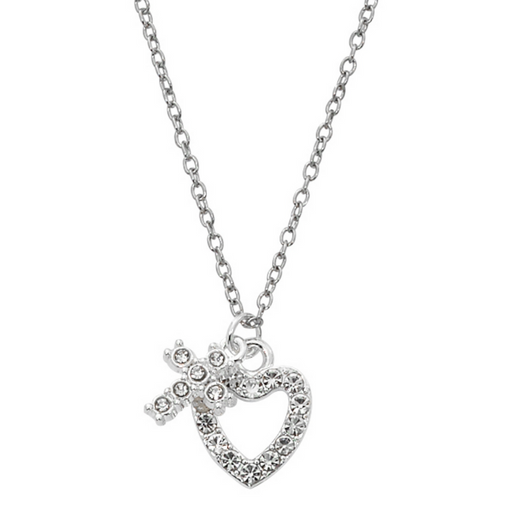16" Crystal Cross and Heart Necklace