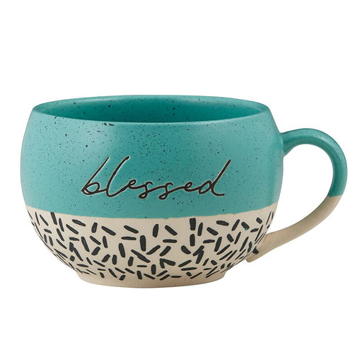 16oz Stoneware Blessed Turquoise Round Mug - 2 Pieces Per Package