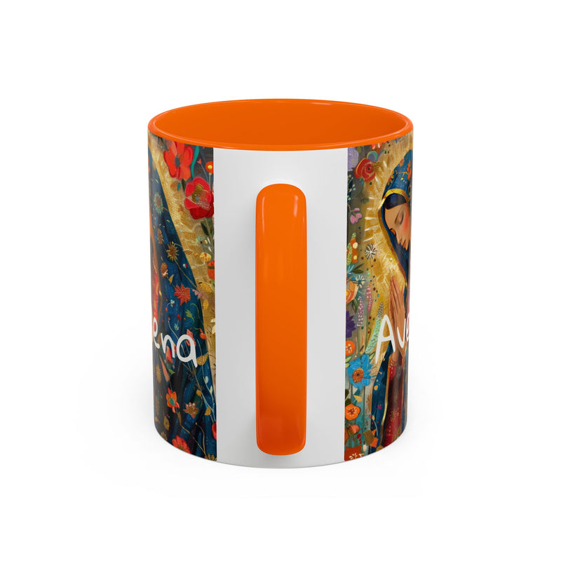 Our Lady Accent Coffee Mug – Ave Maria Gratia Plena Prayer Design (11/15oz)