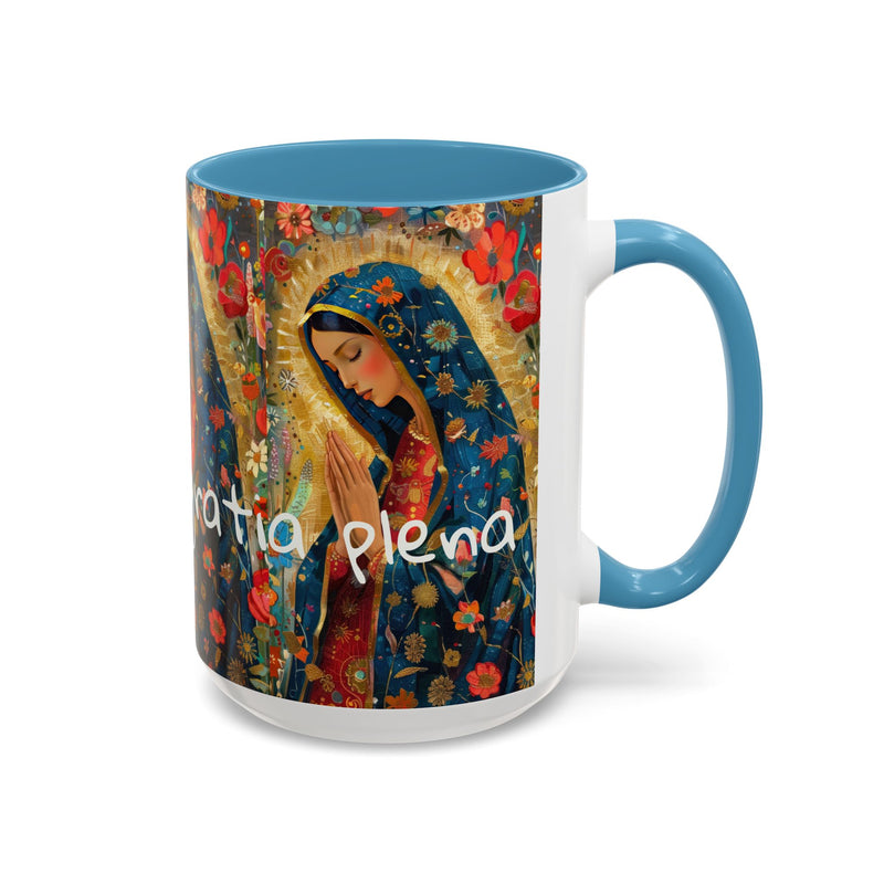 Our Lady Accent Coffee Mug – Ave Maria Gratia Plena Prayer Design (11/15oz)