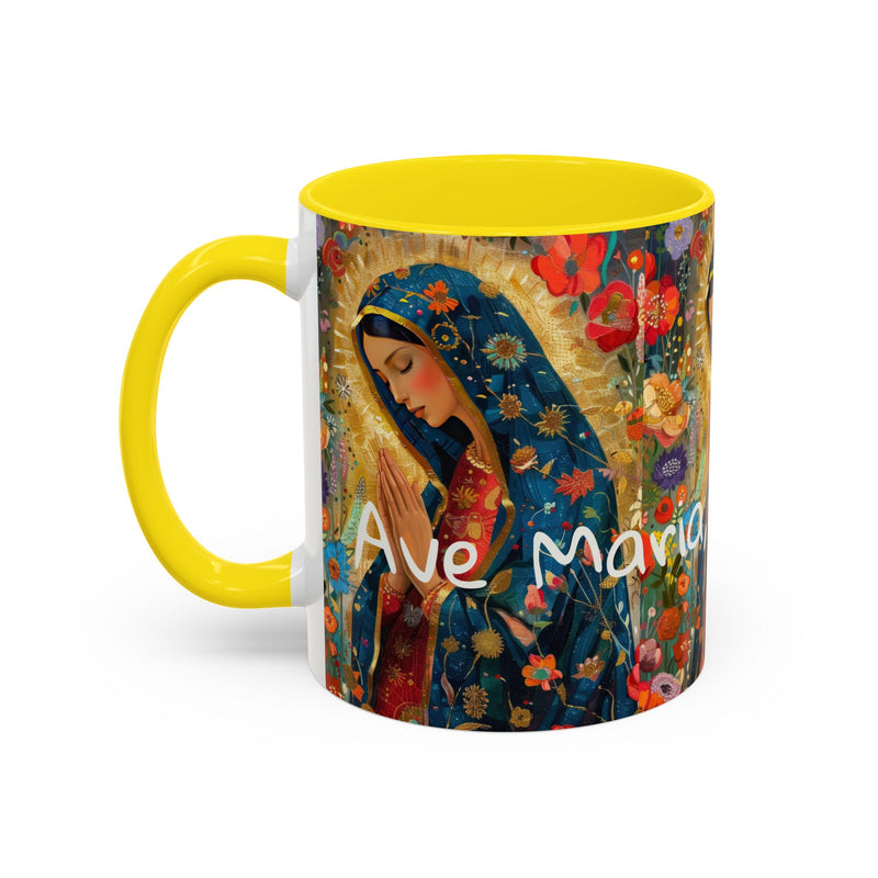 Our Lady Accent Coffee Mug – Ave Maria Gratia Plena Prayer Design (11/15oz)