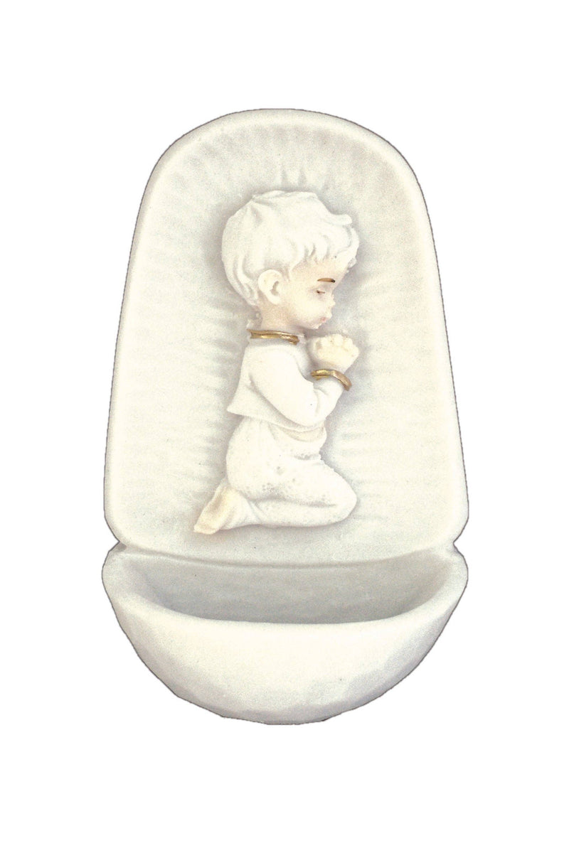 Praying Boy Font in White with Gold Highlightls 4.5"