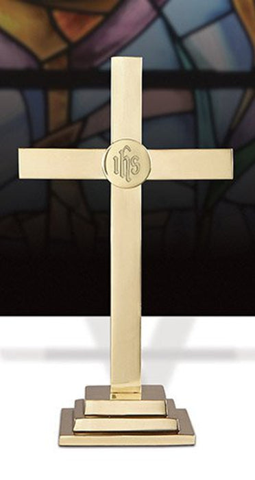 18"H Classic Altar Cross with Round IHS Emblem
