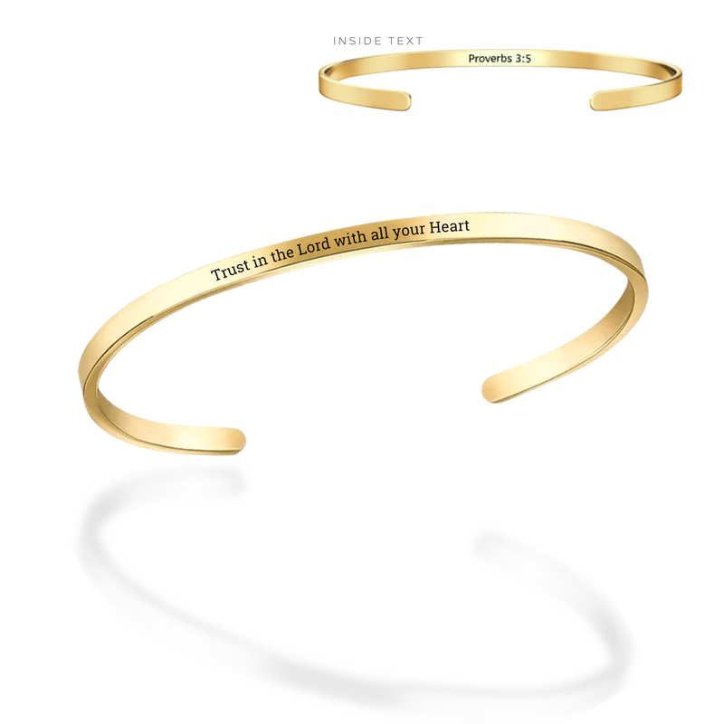 'Trust in the Lord with all your Heart' Adjustable Bangle in Gold, Silver, and Rose Gold