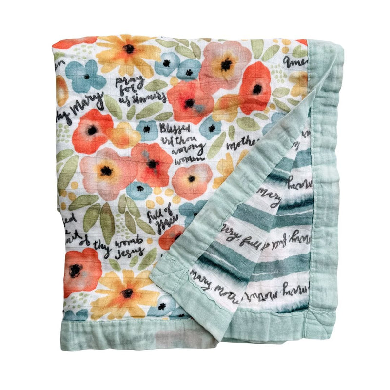 Watercolor Hail Mary Luxury Double Sided Muslin Catholic Blanket