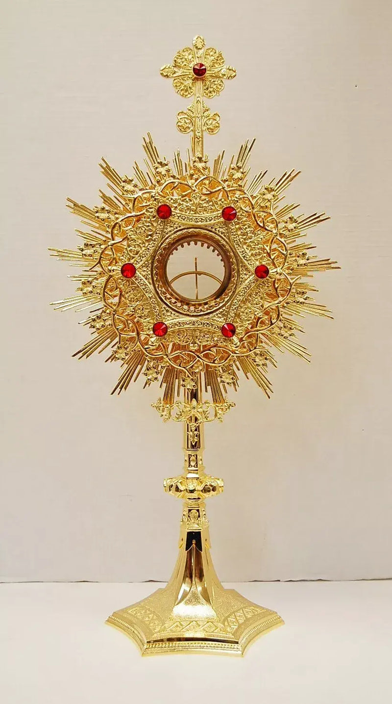 European Crown of Thorns Monstrance and Glass Enclosed Luna with Gems