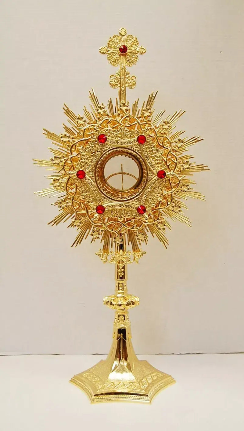 European Crown of Thorns Monstrance and Glass Enclosed Luna with Gems