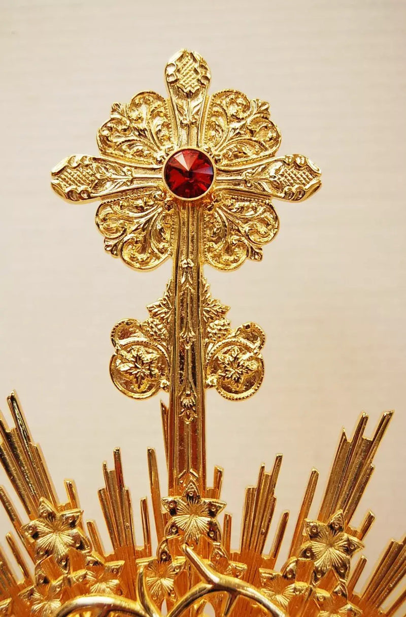 European Crown of Thorns Monstrance and Glass Enclosed Luna with Gems