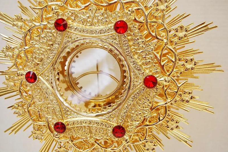 European Crown of Thorns Monstrance and Glass Enclosed Luna with Gems