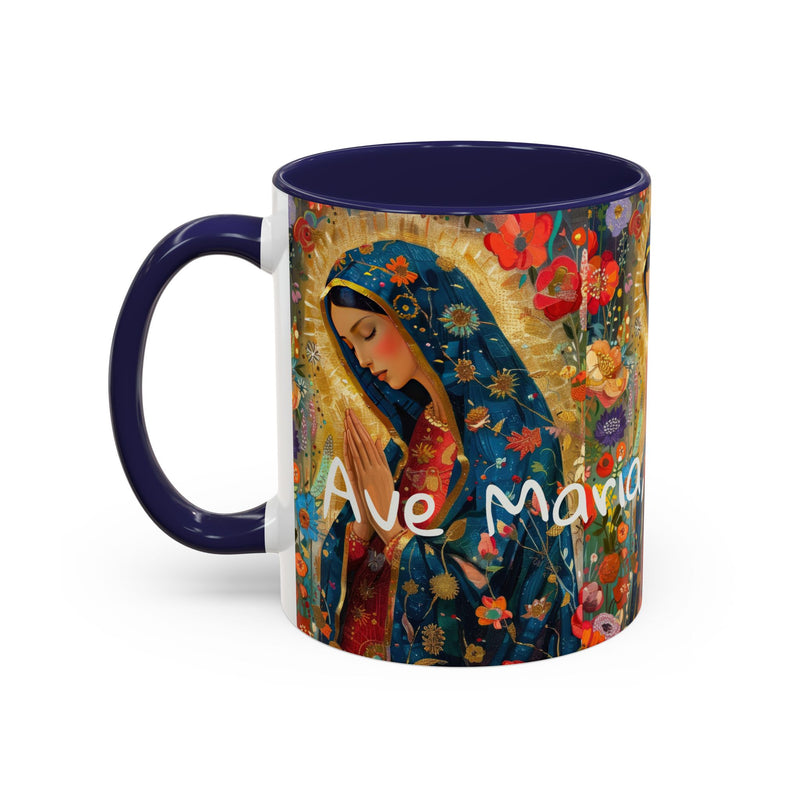 Our Lady Accent Coffee Mug – Ave Maria Gratia Plena Prayer Design (11/15oz)