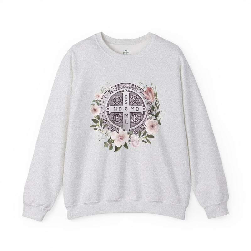 Benedictine Medal Crewneck Sweatshirt – Catholic Faith Floral