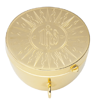 Gold-Plated IHS Pyx for 16 Hosts with High-Polish Interior