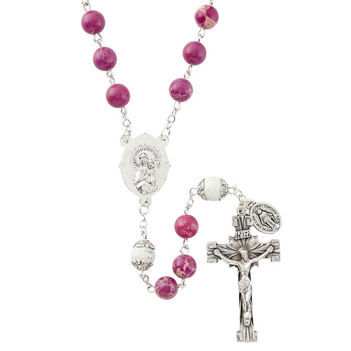 23" Sacred Heart  Magenta Rosary Living Stone Collection