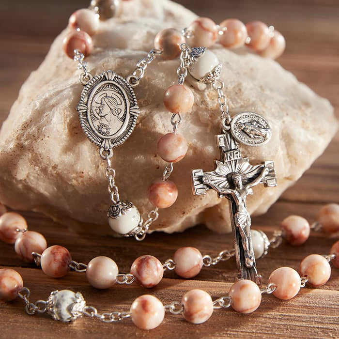 23" Sacred Heart Orange Rosary Living Stone Collection