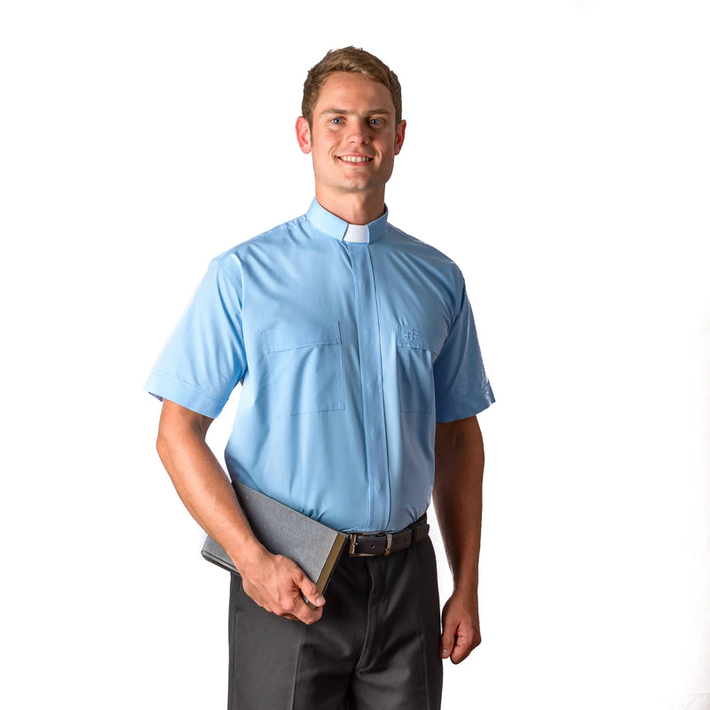 2400 Sky Blue Short Sleeve Tab Clergy Shirt– Classic Fit, Ultra Comfort, & Easy Care