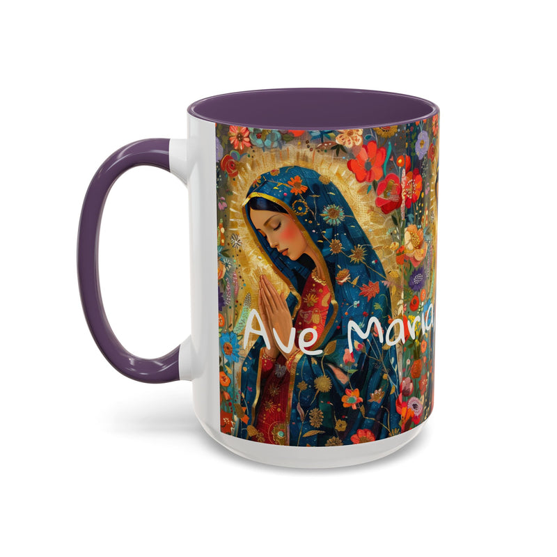 Our Lady Accent Coffee Mug – Ave Maria Gratia Plena Prayer Design (11/15oz)