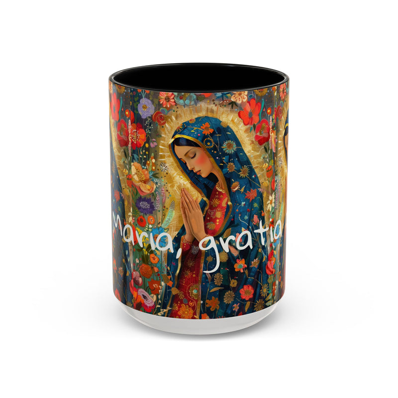 Our Lady Accent Coffee Mug – Ave Maria Gratia Plena Prayer Design (11/15oz)