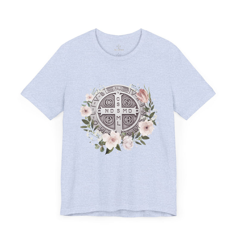 Benedictine Medal T-Shirt – Catholic Faith Floral Tee
