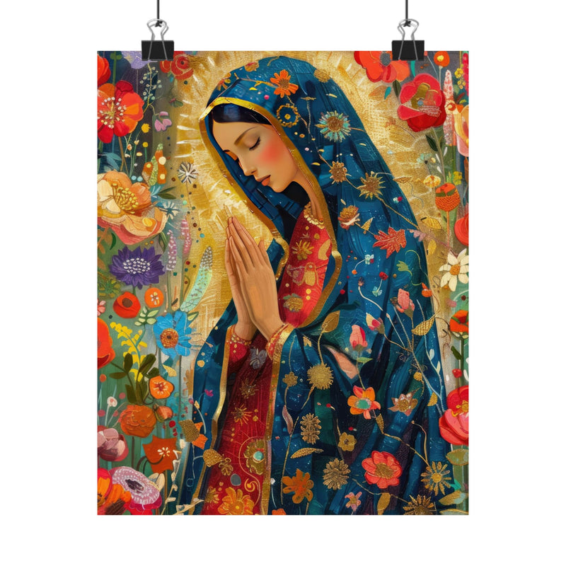 Matte Vertical Posters - Floral Mary Illustration for Spiritual Decor