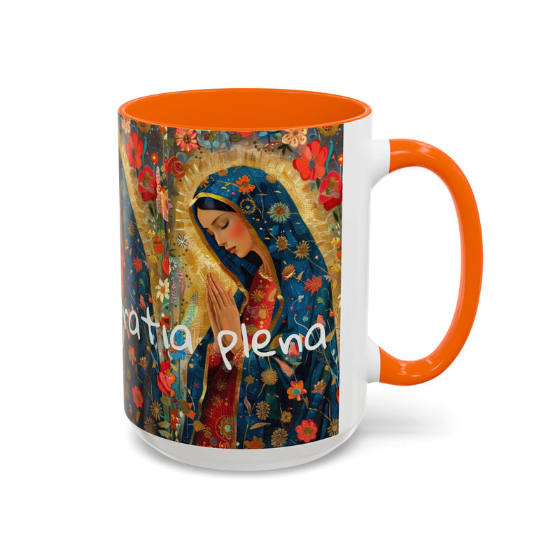 Our Lady Accent Coffee Mug – Ave Maria Gratia Plena Prayer Design (11/15oz)