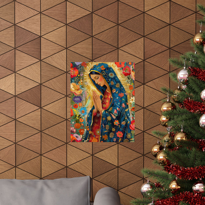 Matte Vertical Posters - Floral Mary Illustration for Spiritual Decor