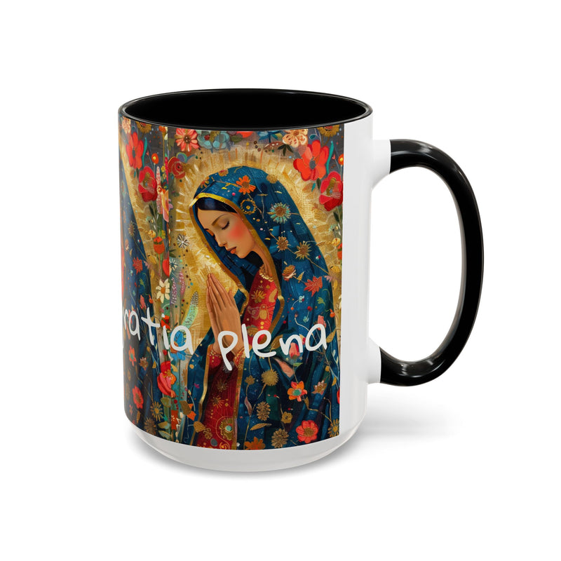 Our Lady Accent Coffee Mug – Ave Maria Gratia Plena Prayer Design (11/15oz)